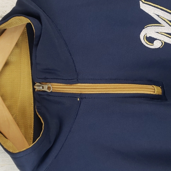 MLB Milwaukee Brewers quarter zip jacket pullover blue gold Size Large Tall - Picture 3 of 5